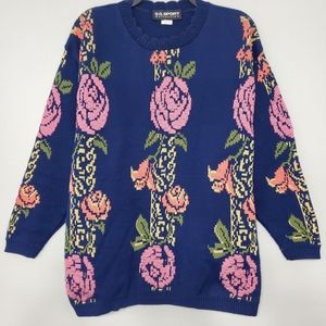 Vintage 90s Floral Tapestry Scallop Neck Sweater Top